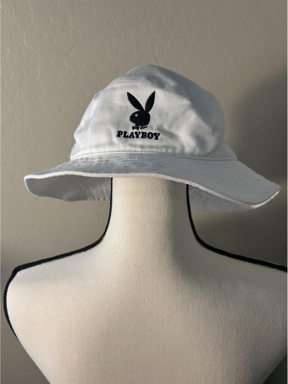 Playboy x PacSun White Cotton Bucket Hat with Logo